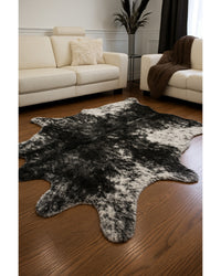 Black & White Faux Fur Cowhide Washable Area Rug Low Angle View — faux fur cowhide rug 13