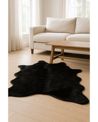 Black Faux Cowhide Washable Rug – Stain Resistant Style in Living Room — faux cowhide area rug 12