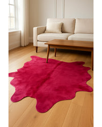 Fuchsia Cowhide Area Rug – Hand Knotted, 6x7 in Living Room — cowhide area rug 208