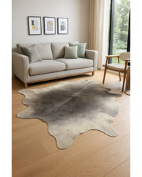 Gray Cowhide Area Rug in Living Room — cowhide area rug 6