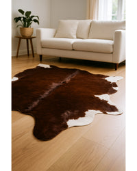 Cowhide Area Rug – Brown & White, Modern Accent Low Angle View — cowhide area rug 11