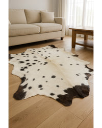 Black Cowhide Print Handwoven Rug – Modern Accent in Living Room — cowhide area rug 9
