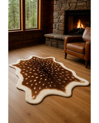 Off White & Brown Faux Cowhide Area Rug – Tufted, Washable in Cabin Living Room — cowhide area rug 4