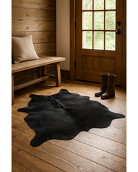 Black Cowhide Area Rug – Modern Statement Decor in Lodge Entryway — cowhide area rug 17