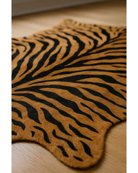 Cowhide Tiger Print Area Rug – Brown & Black, Soft Texture Hide Detail Close-Up — cowhide area rug 11