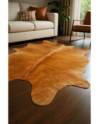 Tan Cowhide Area Rug in Low Angle View — cowhide area rug 8