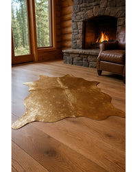 Gold Cowhide Hand Knotted Rug – Stain Resistant Area in Cabin Living Room — cowhide area rug 13