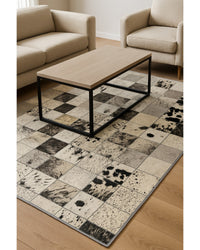 Black, Gray & Ivory Cowhide Print Area Rug – Washable, UV Protection in Living Room — area rug 6