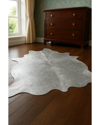 Silver Cowhide Area Rug – Handmade in Low Angle View — cowhide area rug 8