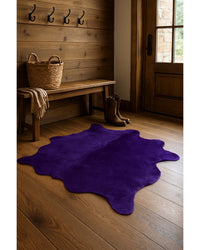 6' X 7' Purple Cowhide Hand Knotted Area Rug in Lodge Entryway — cowhide area rug 17