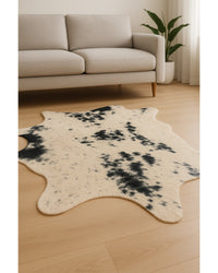 Off White, Black & Gold Faux Cowhide Area Rug – Washable in Living Room — cowhide area rug 6
