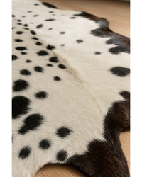 Black Cowhide Print Handwoven Rug – Modern Accent Hide Detail Close-Up — cowhide area rug 10