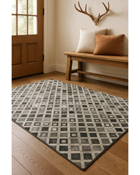 Faux Cowhide Area Rug – Black, Gray & White Animal Print in Lodge Entryway — cowhide area rug 17