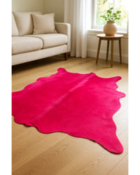 Pink Cowhide Area Rug – Hand Knotted, Stain Resistant in Low Angle View — cowhide area rug 17