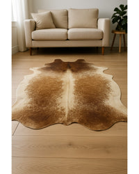 Brown Cowhide Area Rug – Hand Knotted, Stain Resistant Low Angle View — cowhide area rug 126
