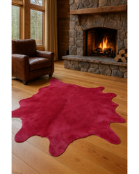 Fuchsia Cowhide Area Rug – Hand Knotted, 6x7 in Cabin Living Room — cowhide area rug 206