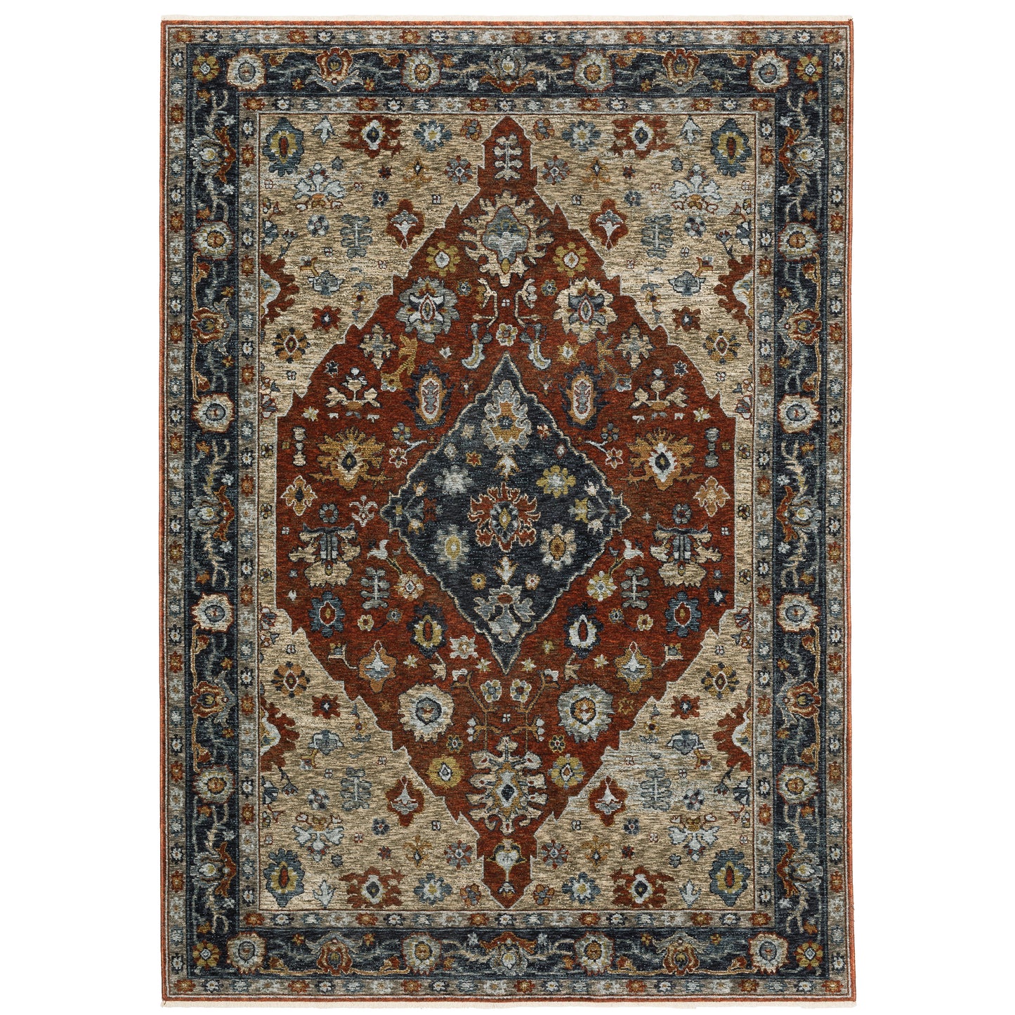 Aberdeen Red Blue Traditional Medallion Indoor Rug