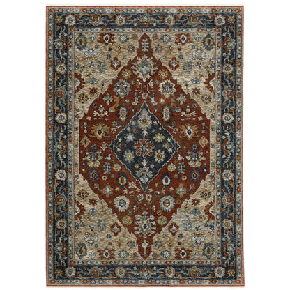 Aberdeen Red Blue Traditional Medallion Indoor Rug