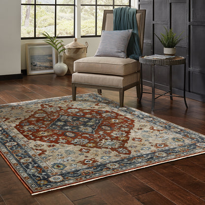 Aberdeen Red Blue Traditional Medallion Indoor Rug