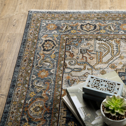 Aberdeen Blue Taupe Traditional Medallion Indoor Rug