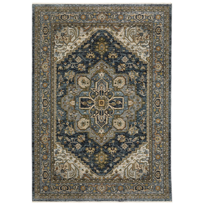 Aberdeen Blue Taupe Traditional Medallion Indoor Rug