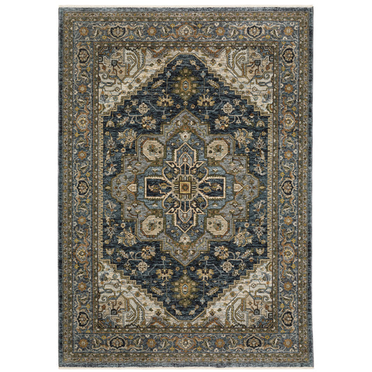 Aberdeen Blue Taupe Traditional Medallion Indoor Rug