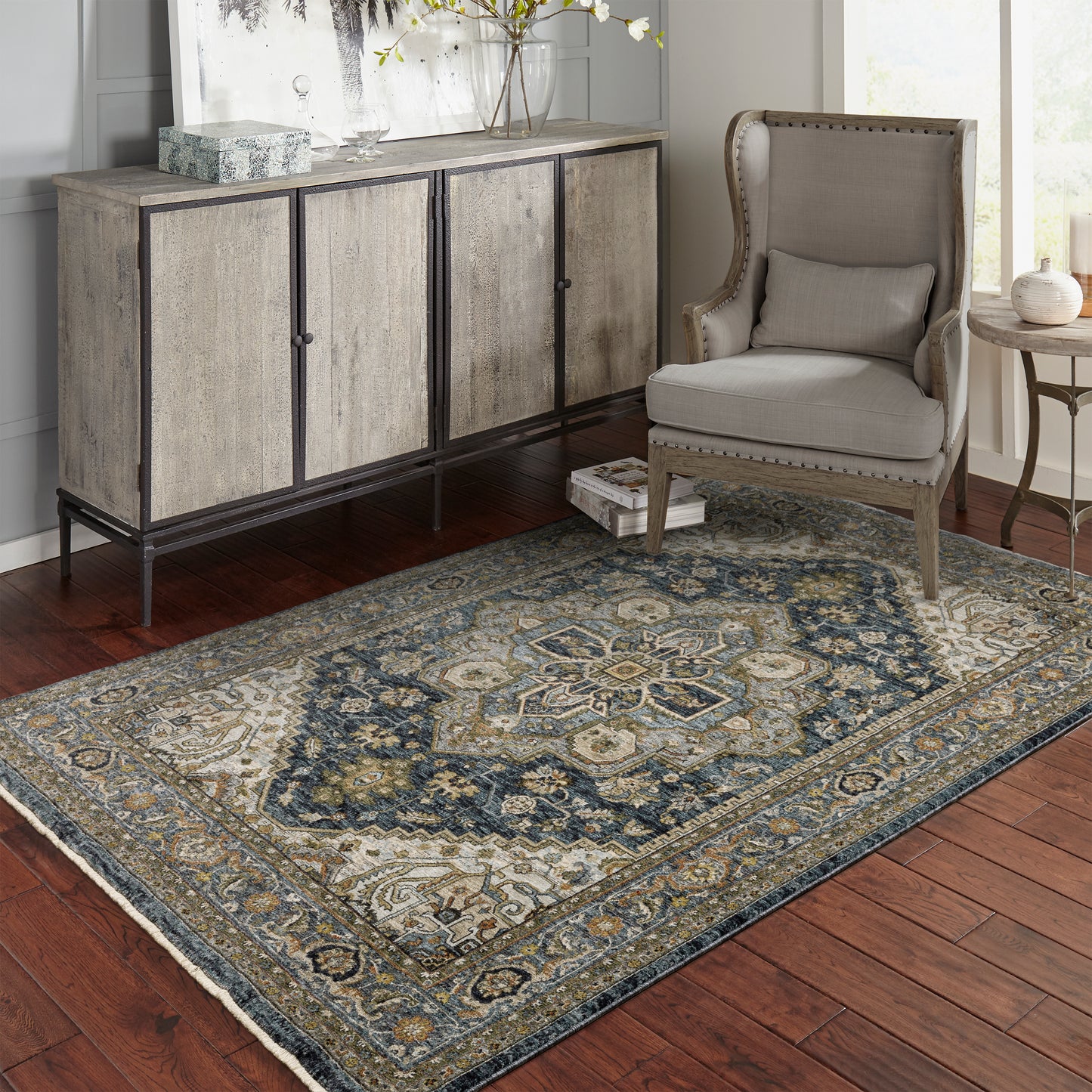 Aberdeen Blue Taupe Traditional Medallion Indoor Rug