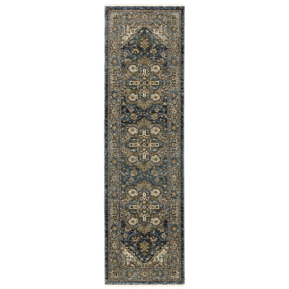 Aberdeen Blue Taupe Traditional Medallion Indoor Rug