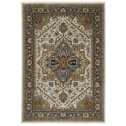 Aberdeen Beige Blue Traditional Medallion Indoor Rug