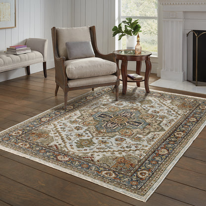 Aberdeen Beige Blue Traditional Medallion Indoor Rug