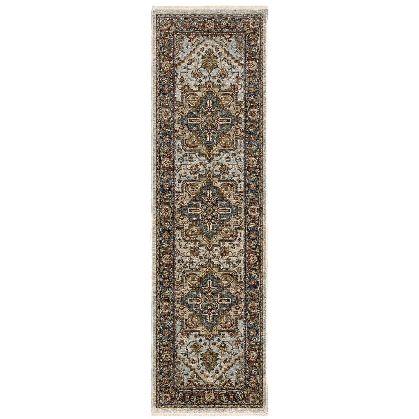 Aberdeen Beige Blue Traditional Medallion Indoor Rug