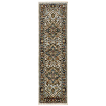 Aberdeen Beige Blue Traditional Medallion Indoor Rug