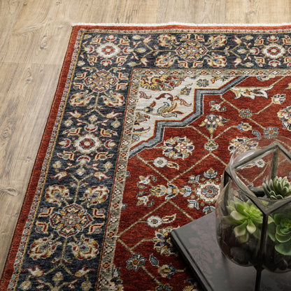 Aberdeen Red Blue Traditional Medallion Indoor Rug