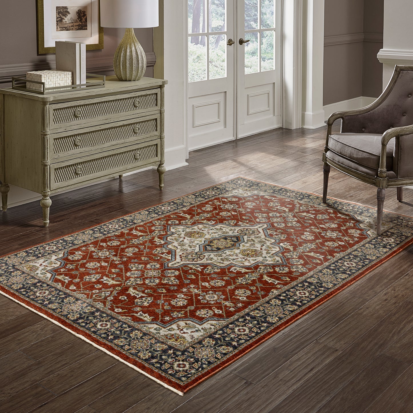 Aberdeen Red Blue Traditional Medallion Indoor Rug