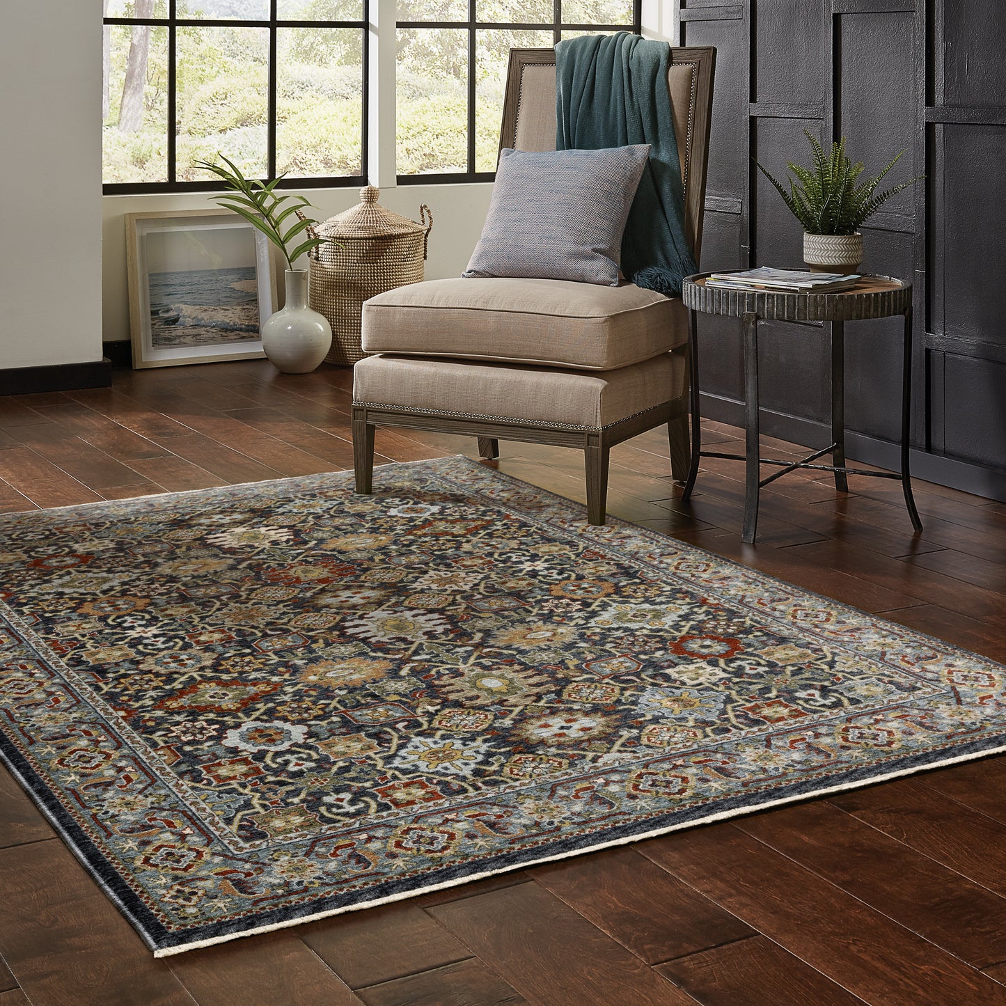 Aberdeen Blue Multi Traditional Panel Indoor Rug