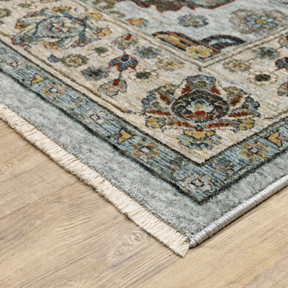 Aberdeen Blue Beige Traditional Panel Indoor Rug