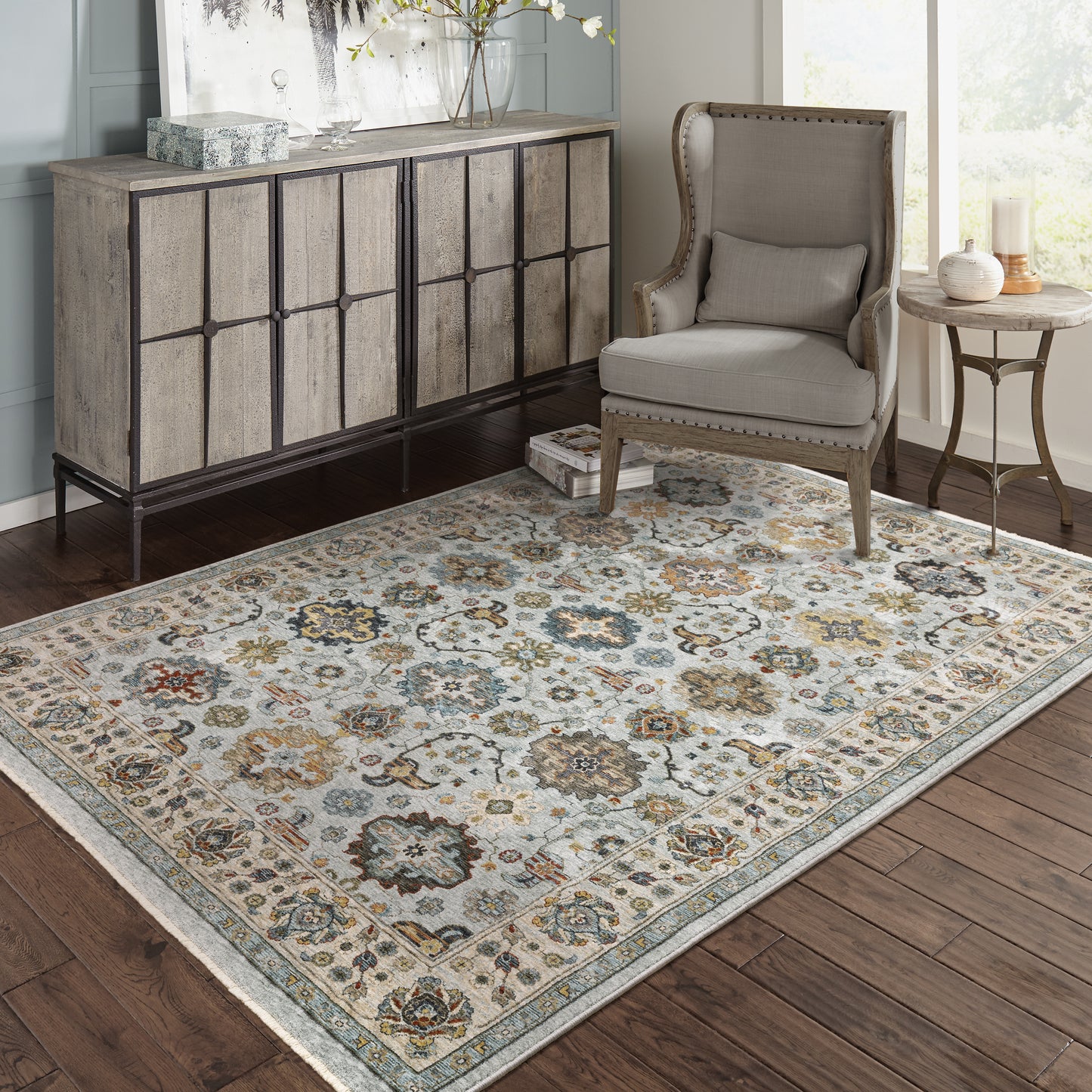 Aberdeen Blue Beige Traditional Panel Indoor Rug