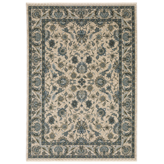 Aberdeen Beige Blue Traditional Oriental Indoor Rug