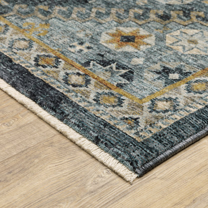 Aberdeen Blue Gold Traditional Tribal Indoor Rug