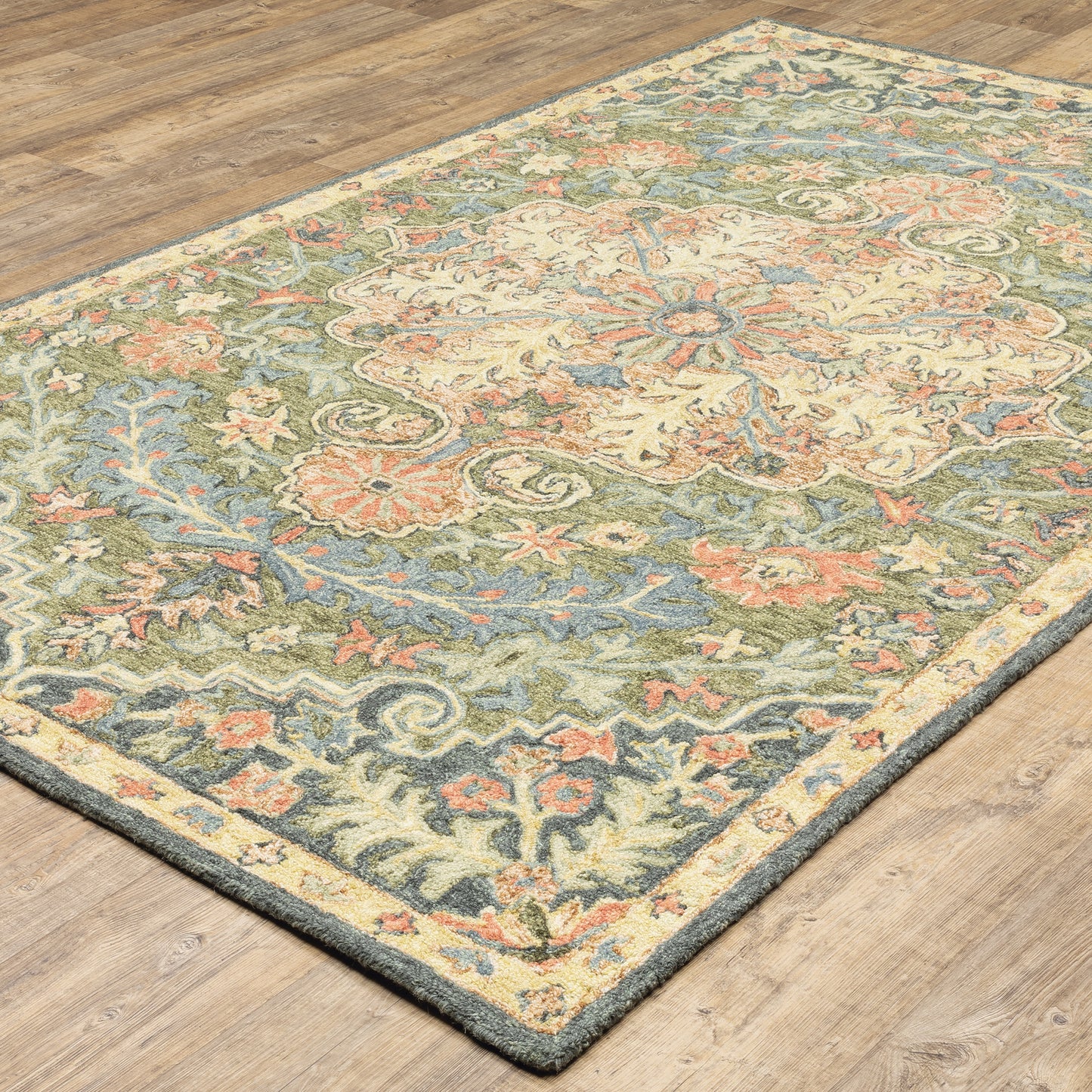 Alfresco Green Blue Traditional Oriental Indoor Rug