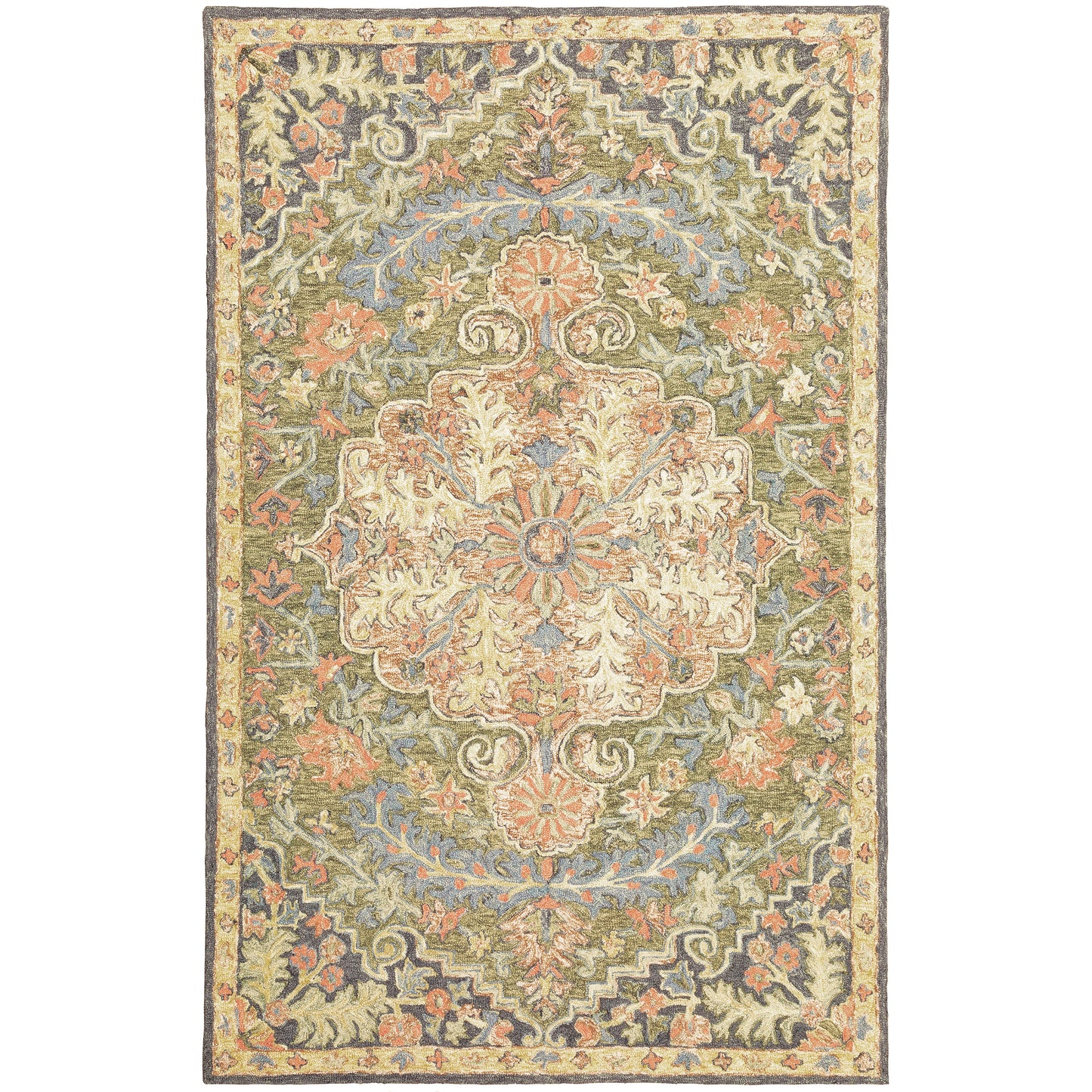 Alfresco Green Blue Traditional Oriental Indoor Rug