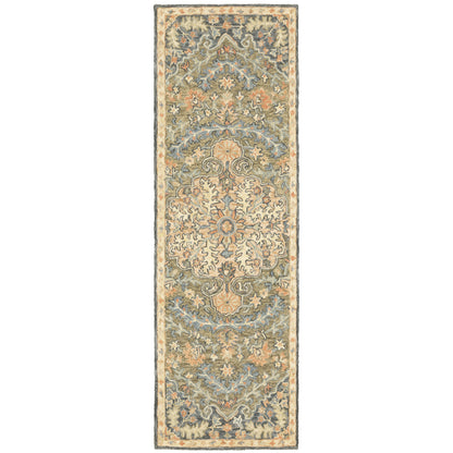 Alfresco Green Blue Traditional Oriental Indoor Rug