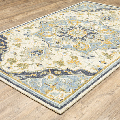 Alfresco Blue Ivory Traditional Oriental Indoor Rug