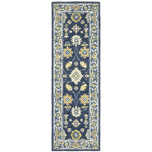 Alfresco Navy Blue Traditional Oriental Indoor Rug