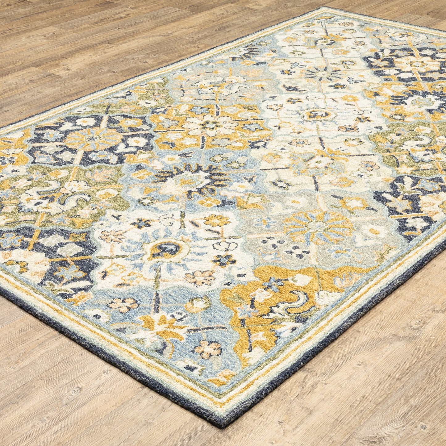 Alfresco Blue Gold Traditional Geometric Indoor Rug