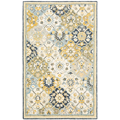 Alfresco Blue Gold Traditional Geometric Indoor Rug