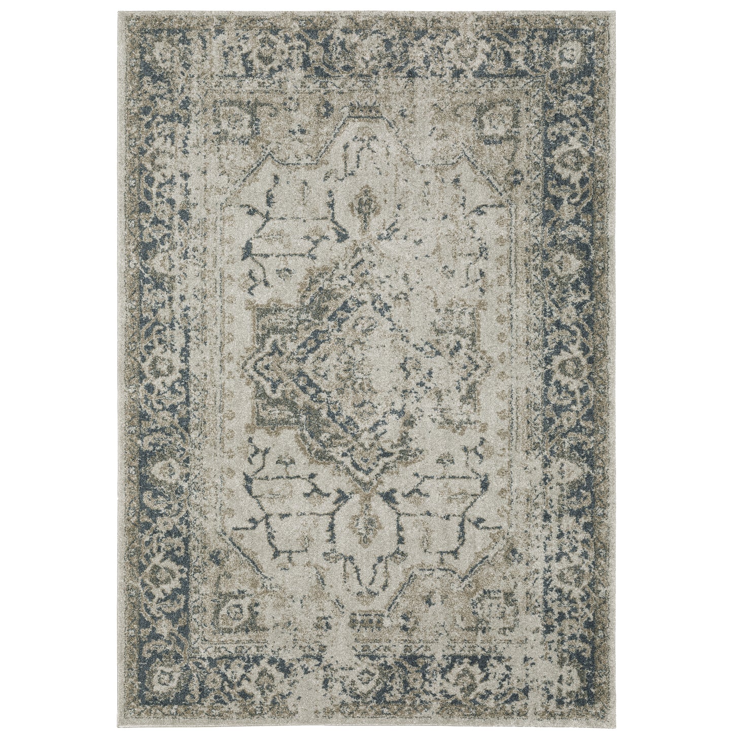 Alton Gray Blue Traditional Medallion Indoor Rug