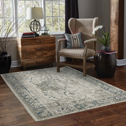 Alton Gray Blue Traditional Medallion Indoor Rug