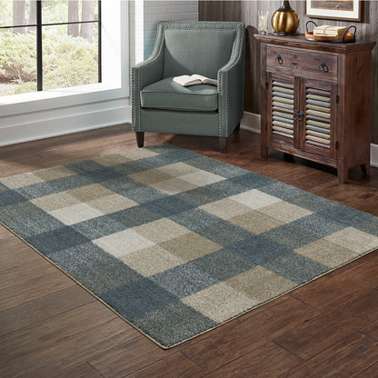 Alton Teal Grey Farmhouse Plaid Indoor Rug