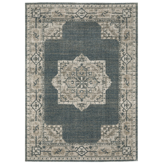 Alton Blue Beige Traditional Medallion Indoor Rug